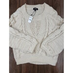 NWT EXPRESS Chunky Cable Knit‎ Sweater Cream Ivory Cotton Size S